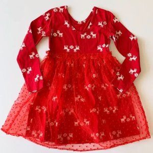 NWT Hanna Anderson Tulle Skirt Red Reindeer Holiday Dress 6T-7T 6-7 Years 120 Cm